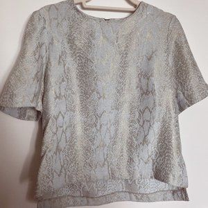 Topshop Light Blue & Mint Snake Print Zip Blouse